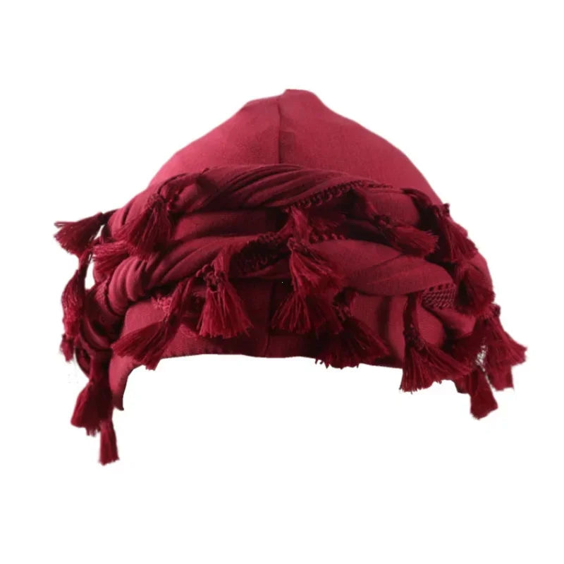 Men Hat Punk Burr Trim Twisted Tail Fringe Cotton Bandana Hat Hop Turban Hats Head Wrap Beanie Cap Solid Color Docker Hat 2024