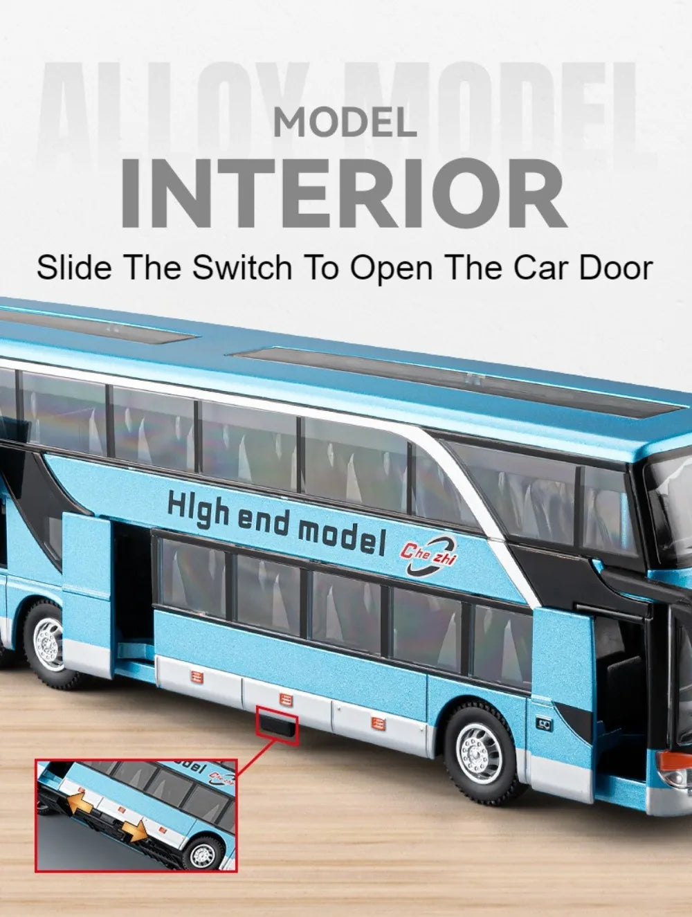 1:30 Business Single Alloy Diecast Double Decker Bus Model Toys Car Doors Opened Sound Light Pull Back Cars Child Christmas Gift