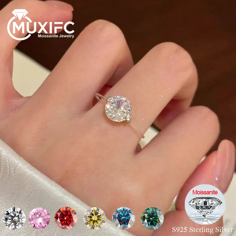 MUXIFC Transparent Fishing Line Moissanite Engagement Ring for Women S925 Silver GRA Pink Blue Diamond Ring Wedding Band Jewelry