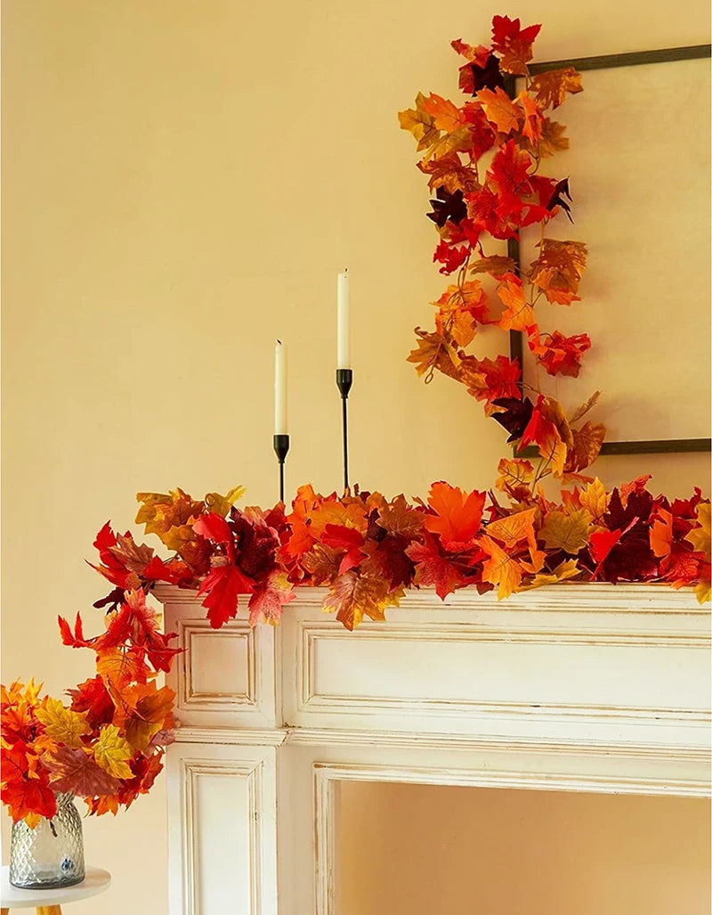 Thanksgiving Decorations Fall Maple Vine Garland Artificial Autumn Fall Foliage Garland Wedding Fireplace Decor Halloween Party