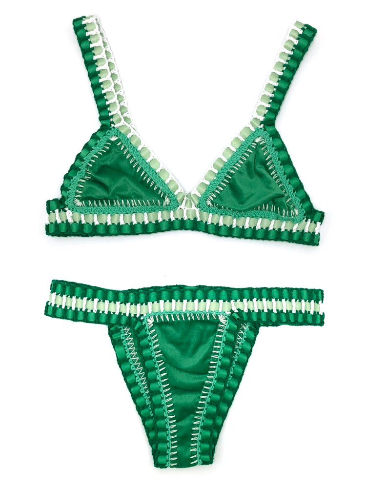 Women Green Velvet Bikini Sexy Crochet Swimwear For Young Girls Micro Bikinis Set Triangle Bathing Suit Luxury Swimsuit Mujer