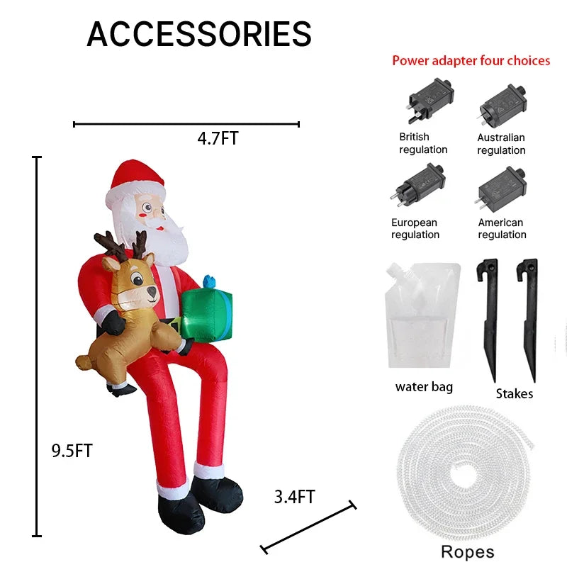 9.5FT Inflatable Model Christmas Santa Claus Decoration Reindeer Ornament Christmas Gift LED Home Gifts Supplies Xmas Yard Decor