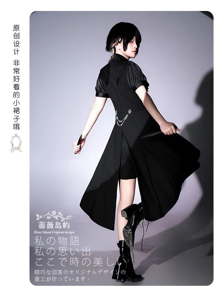 Original Dark Goth Prince Clothing Set New Spring Summer Women's Cool Black Shirt Irregular Vest Shorts 3 Piece Suit Outfits