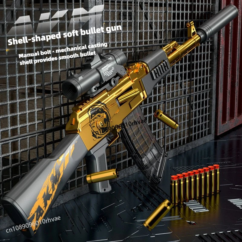 Handi Ak47 Soft-Bullet Gun Can Be Fired Toy Gun Akm Boy Submachine Gun Model Manually Loaded 2025 Christmas Gift