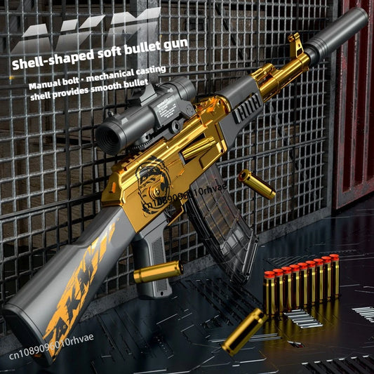 Handi Ak47 Soft-Bullet Gun Can Be Fired Toy Gun Akm Boy Submachine Gun Model Manually Loaded 2025 Christmas Gift