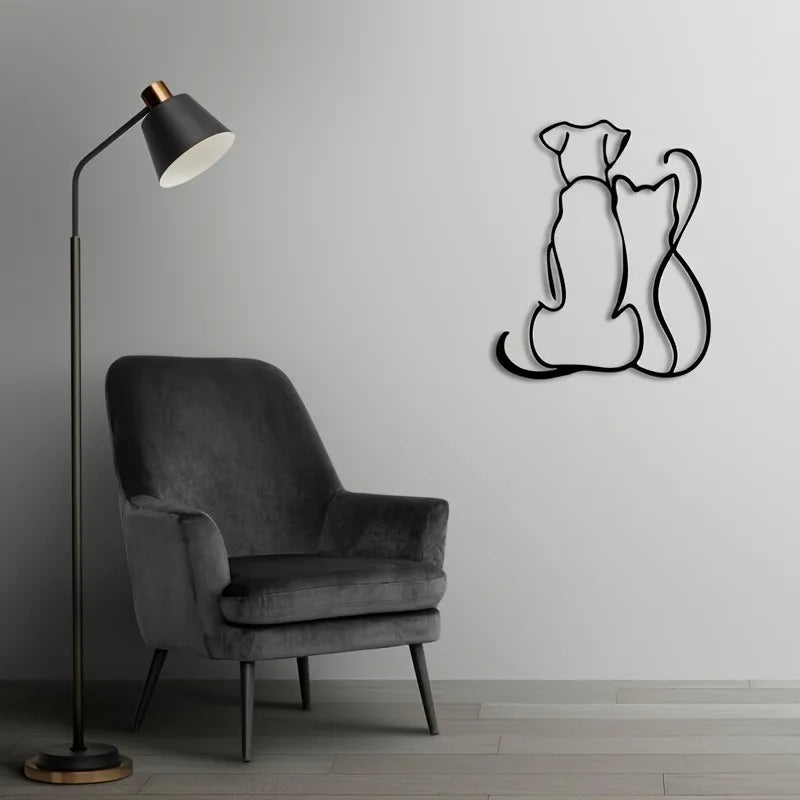 Exquisitely Handcrafted Metal Cat & Dog Wall Sculpture | Hollow Silhouette | Halloween & Christmas Gift, Indoor/Garden Decor