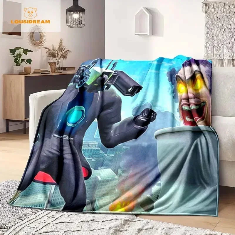 Skibidi Toilet Funny Flannel Blanket Flannel Warm Blanket Adults 3D Printed Coverlet Man Cave Sofa Camping Decor Christmas Gift