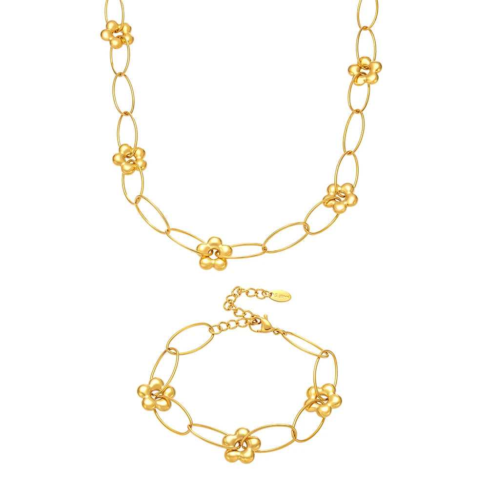 Chain Necklace Bracelet In Stainless Steel With 18k Gold Plated Waterproof Non Tarnish Bracelets Necklaces Jewelry Set For Women