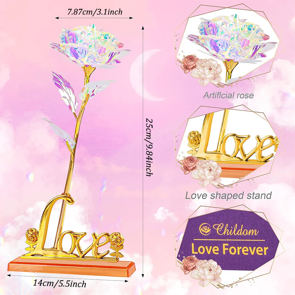 Artificial Rose Flowers 24K Foil Plated Rose Valentines Day Christmas Gift for Wife Mother Lasting Forever Love Golden Flower