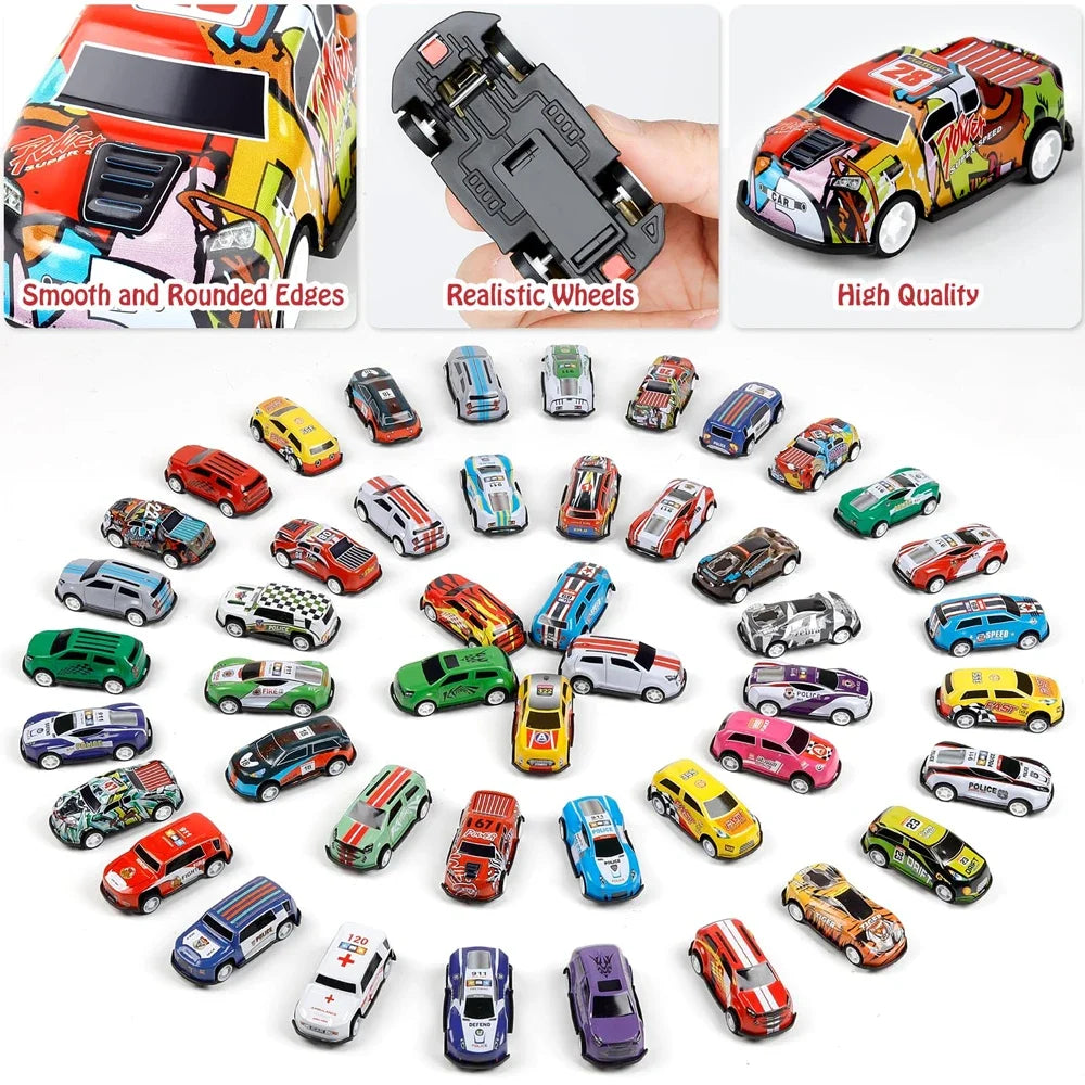Christmas Gift 48Pieces Alloy Racing Car Models Scale Cars Set Container Storage Toy Metal Trucks Vehicles Model for for Kids