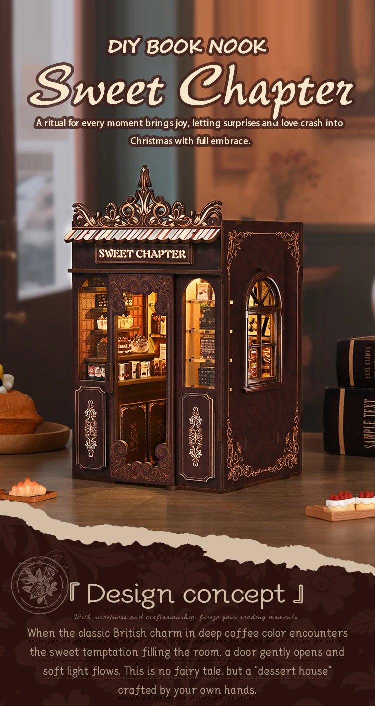 DIY Book Nook Kit Figurines Miniature Booknook Wooden Doll House 3D Puzzle Bookshelf  Dollhouses Toy For Birthday Christmas Gift