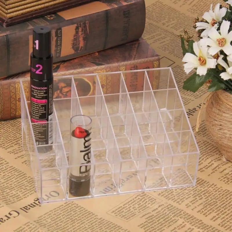 24 Grids Lipstick Holder Display Rack Case Cosmetic Nail Polish Make Up Organiser Box Large Size Acrylic Makeup Organizer