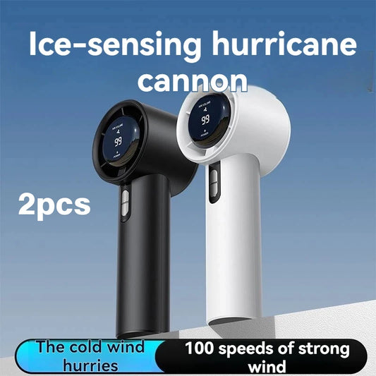 2pcs USB Rechargeable Handheld Fan - 100-Speed Turbo Cooling with LED, Portable Mini Fan for Outdoor, Camping & Office