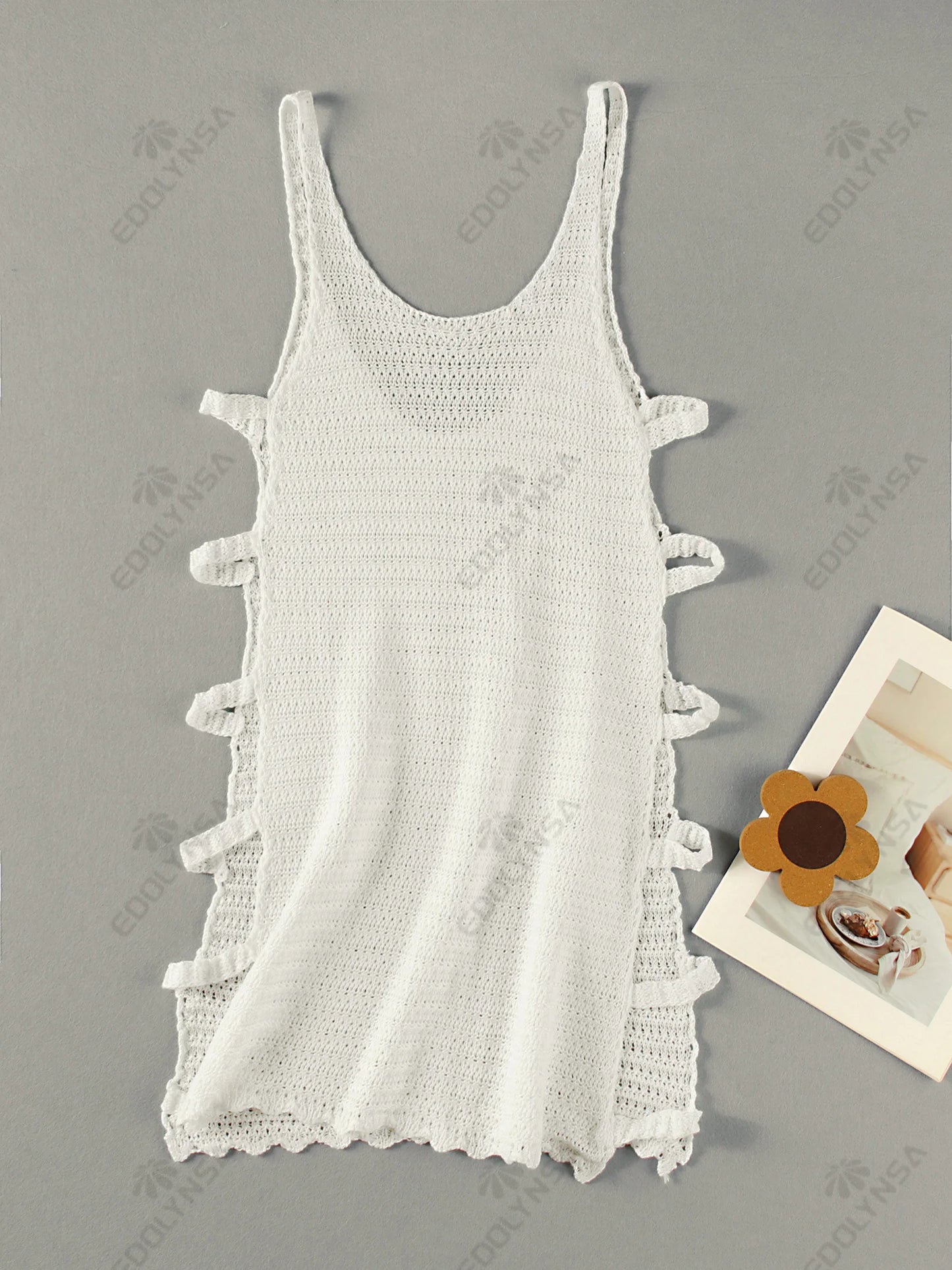 Women's Sexy U Neck Sleeveless Knit Horizontal Stripes Side Cut Out Beach Mini Dress 2025 Summer Beachwear Swimsuit Cover Up K90