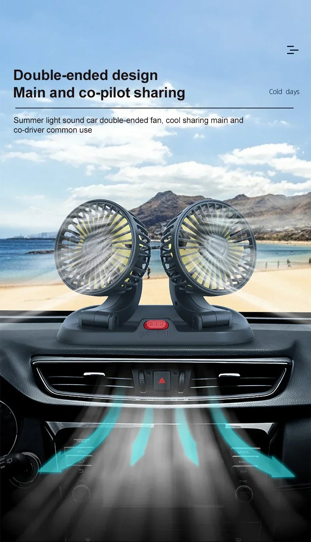 Car 5V 12V 24V Fan Cooling Car Fan Dual Head Usb Car Fan 2 Speeds Adjustable Auto Cooler Air Fan Car Accessories Wind Regulation