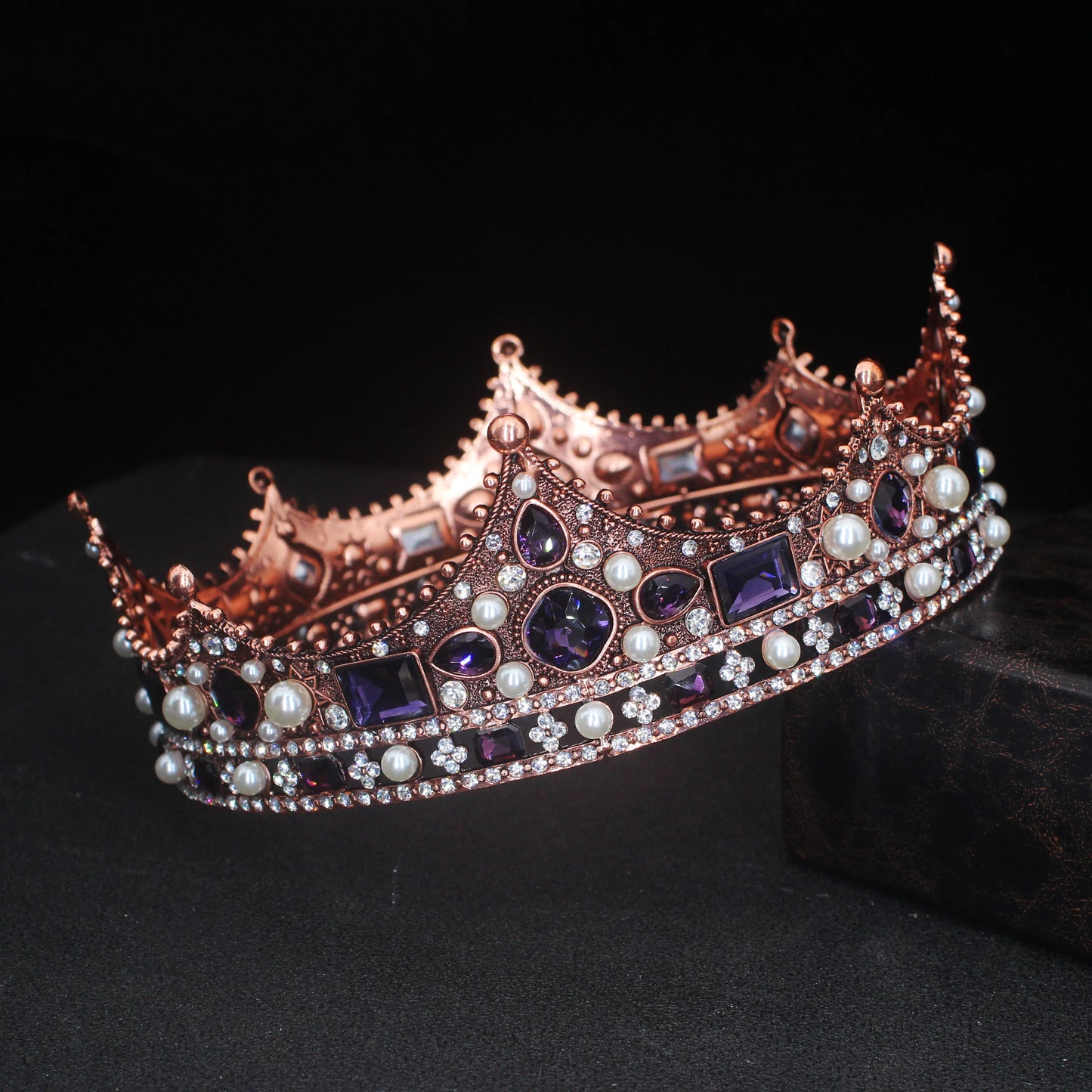 Vintage Baroque Tiara Crown Bride Crystal Queen King Crown Wedding Hair Jewelry Accessories Women Men Pageant Prom Headpiece