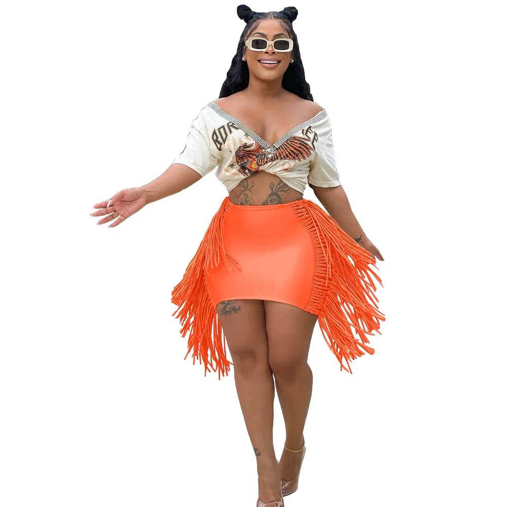 Sexy Wrap Women Mini Skirts Solid Bodycon Streetwear Skirts 2022 Summer Chic Hollow Out Tassel Y2K Style Bottom Outfits