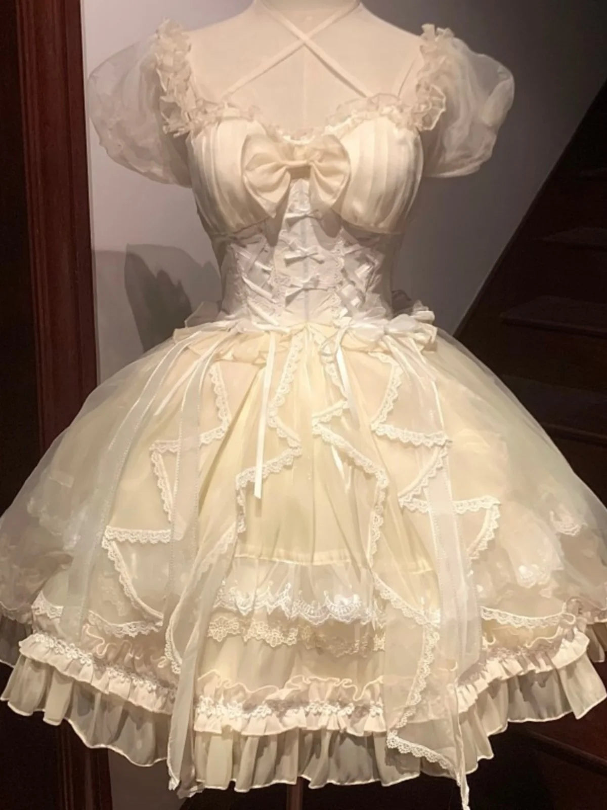 Lolita Sweet Girl Princess Dress Spring and Summer Off Shoulder Women's Short Sleeve Slim OP/JSK Short Ball Gown Dress