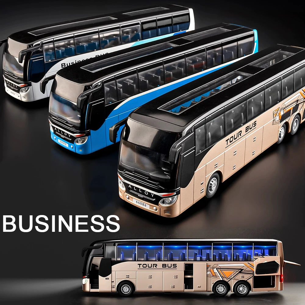 1:30 Business Single Alloy Diecast Double Decker Bus Model Toys Car Doors Opened Sound Light Pull Back Cars Child Christmas Gift