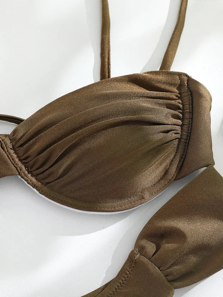 Push Up 2-Piece Bikini Swimsuit Ruffles Bikinis Set Black Swimwear 2025 Women Bathing Suit Sexy Biquini Mujer Beachwear Summer