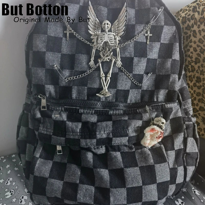 Men Women Streetwear Backpack large capacity Skull homestay y2k versatile hot girl goth punk bag student skeleton schoolbag