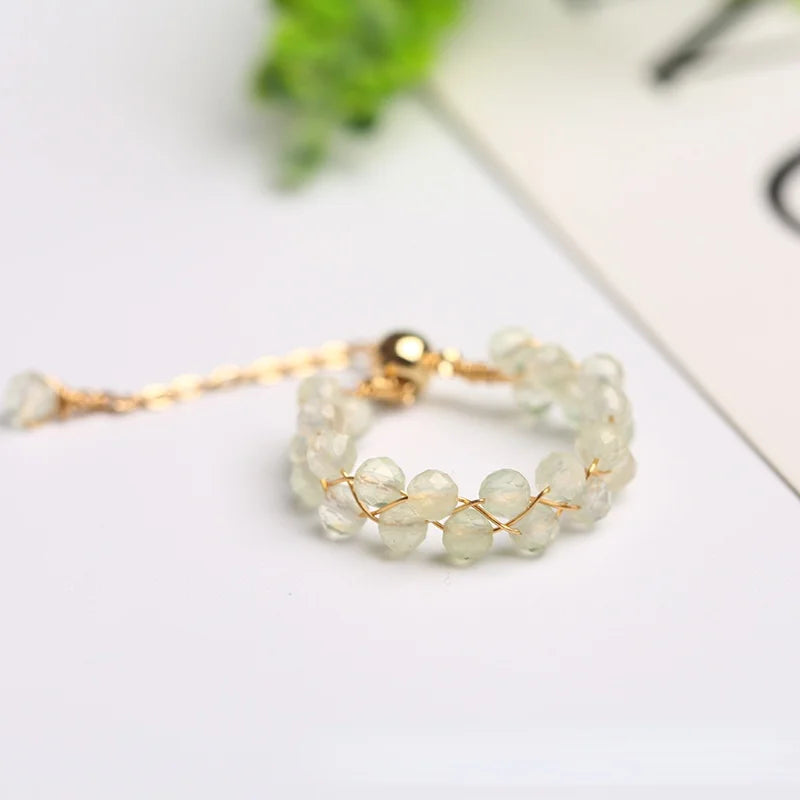 Natural Crystal Ring For Women Agate Tourmaline Moonstone Pearl Faceted Adjustable Winding Wire Ring Wedding Jewelry