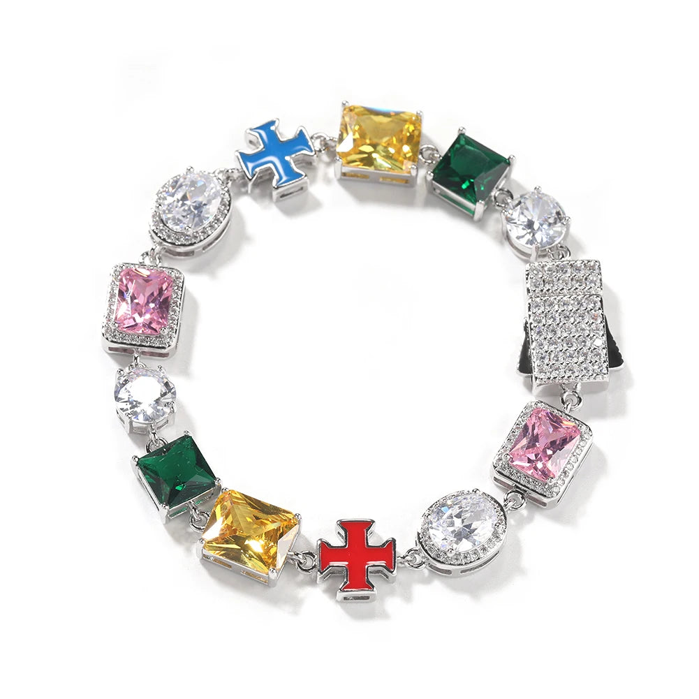 TBTK Colorful Gem Necklace Multi Color Oil Chain Iced Out 5A+ Colorful Cubic Zircon Luxury Bracelet Necklace Hiphop Jewelry