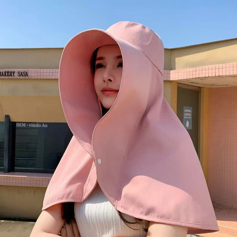 Summer Large Shawl Sun Protection Hat For Women Beach Travel Anti-UV Sunshade Fisherman Hat Wide Brim Sunscreen Ponytail Cap
