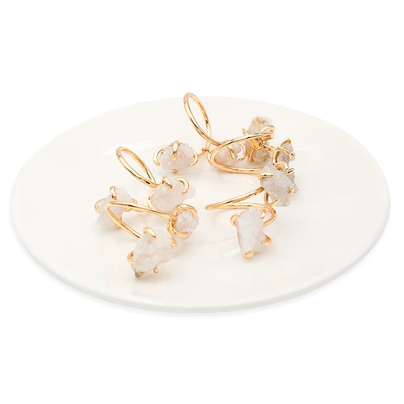 Irregular Crystal Cluster Open Ring for Women Girls Claw Setting Gold-color Boho Natural Stone Finger Jewelry Resizable