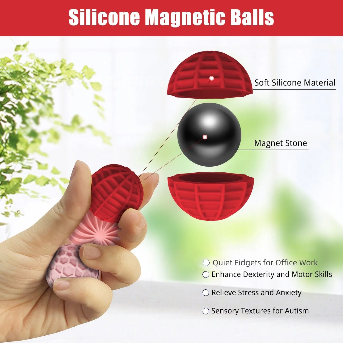 Sensory Magnetic Ball Fidget Decompression Soft Silicone Texture Worry Ball Puzzle Travel Toy Halloween Gift Set