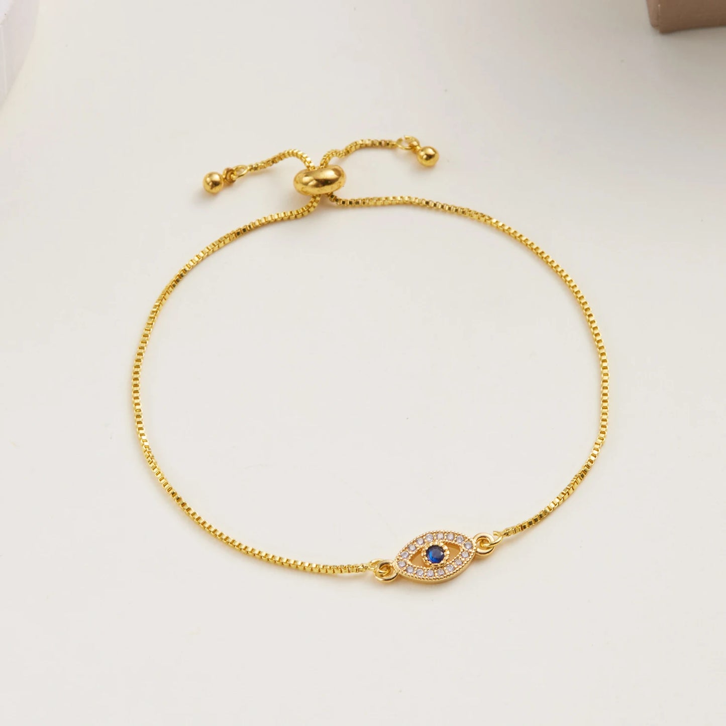 Luxury Gold Color Zircon Evil Blue Eye Bracelet Bangle Fashion Lucky Jewelry Women Gift Adjustable Handmade