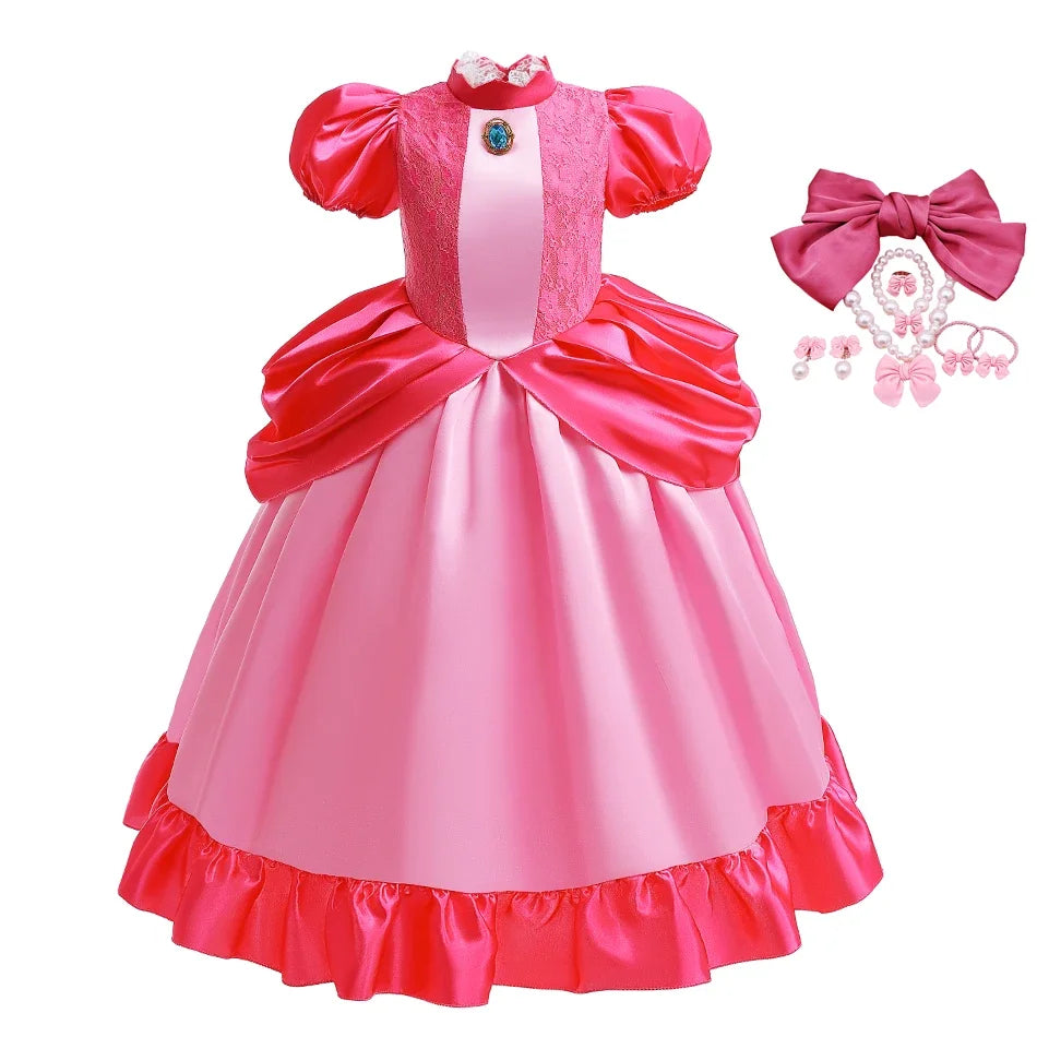 Peach Dress For Girls Cosplay Dress Up Princess Costume Halloween Game Role Play 4 6 8 10 Yrs Kid