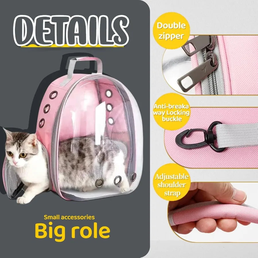 Pink Transparent Waterproof Cat Backpack Carrier with Bubble Design for Outdoor Travel HardSided Pet Carrier Suitable for Cats