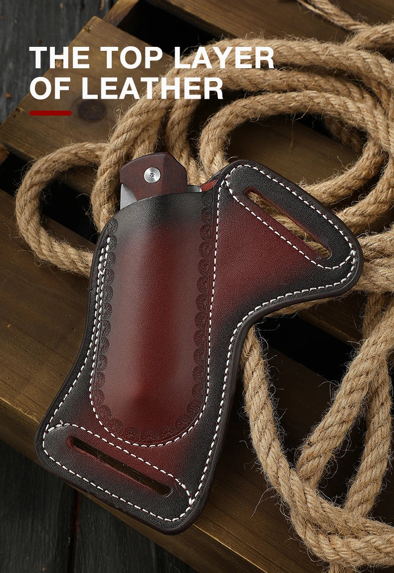 Vintage leather belt cover, outdoor tools, folding knife, mini pocket, knife bag holder, cowhide scabbard, EDC storage holster