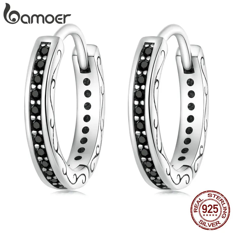 Bamoer 925 Sterling Silver Black Zircon Ear Clips	Pave Setting CZ European Style Earrings for Women Gift SCE1522
