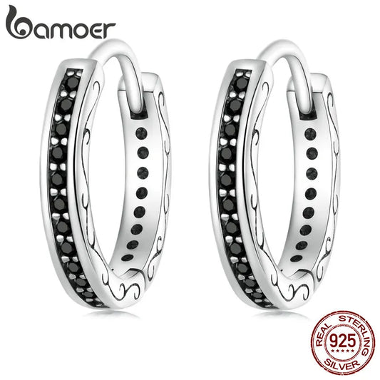 Bamoer 925 Sterling Silver Black Zircon Ear Clips	Pave Setting CZ European Style Earrings for Women Gift SCE1522