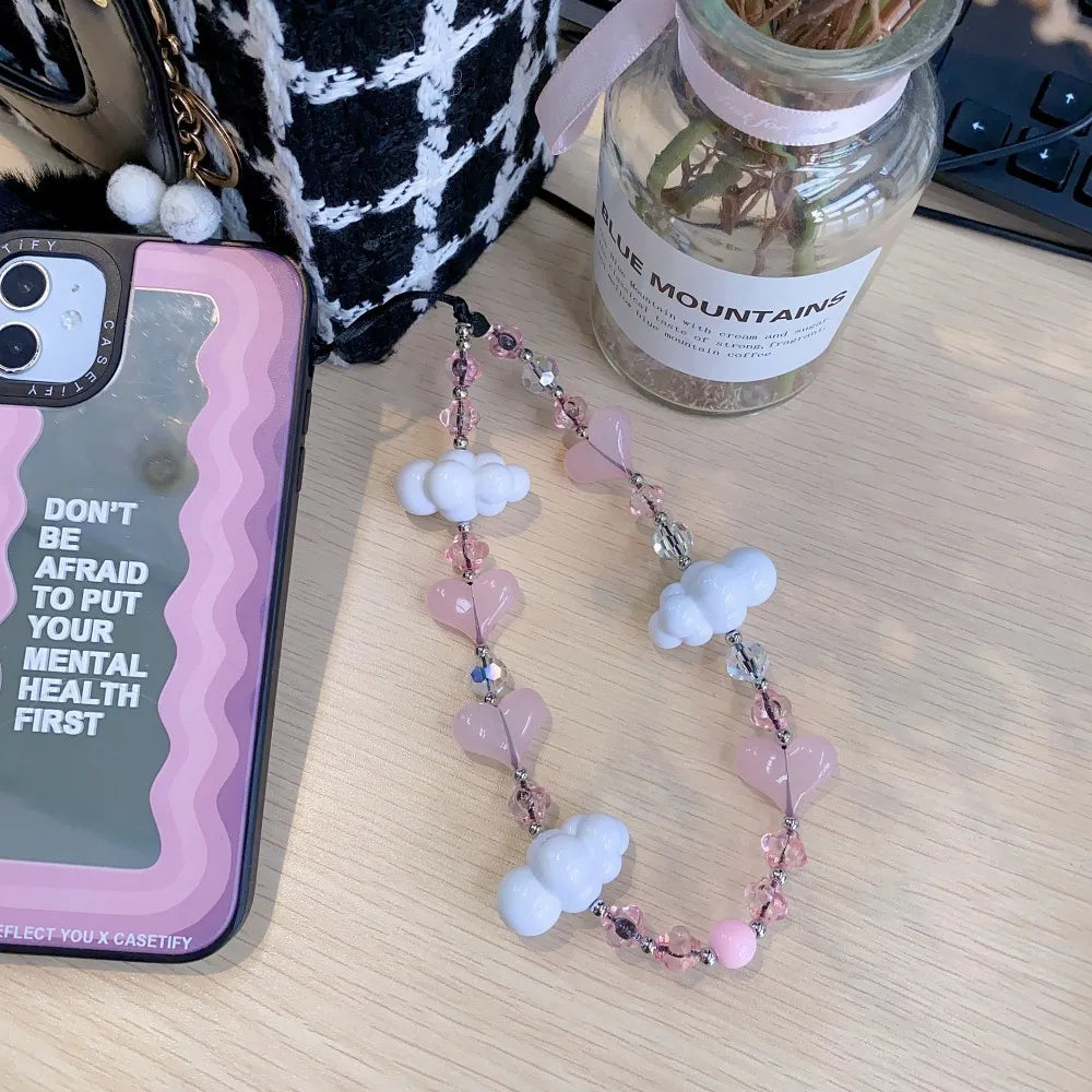 HERLOOK Love Heart Phone Straps Clouds Phone Charm Y2K Accesories String for Cellphone Jewelry