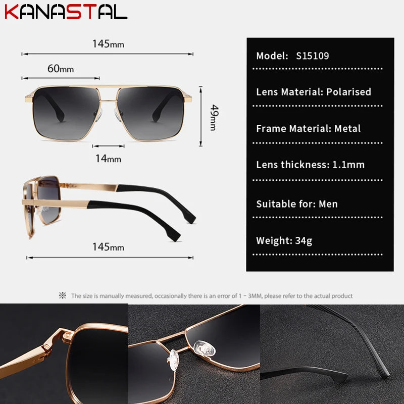 Men Sunglasses UV400 Polarized Sun Glasses Metal Square Eyeglasses Frame Driving Fishing Cycling Goggle Anti Glare Shade Eyewear