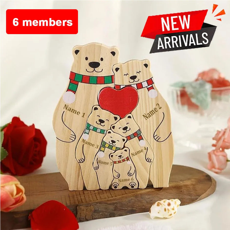 Wooden Bear Family Puzzle with Base Bear Family Decor Mom Gift, Weeding Anniversary Gift for Mom Dad, Christmas Gift for Parents