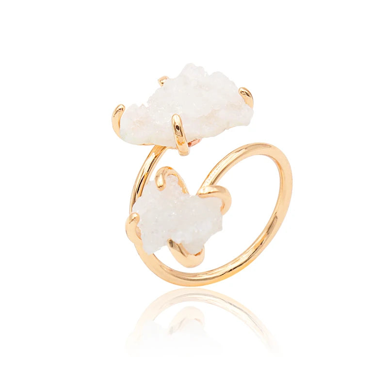 Irregular Crystal Cluster Open Ring for Women Girls Claw Setting Gold-color Boho Natural Stone Finger Jewelry Resizable