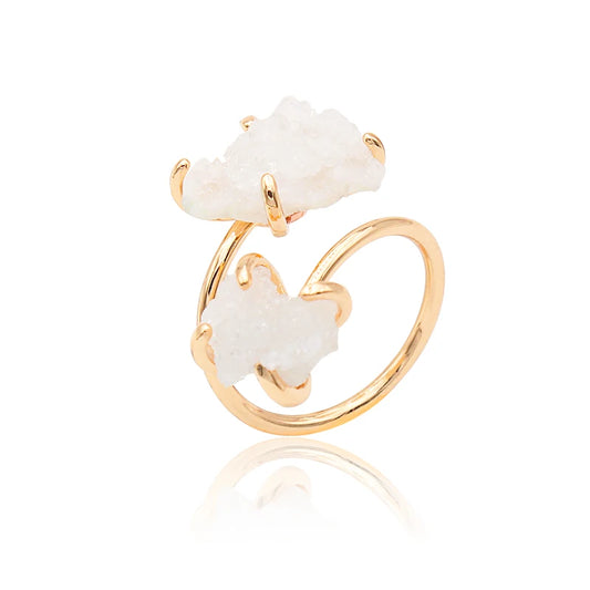 Irregular Crystal Cluster Open Ring for Women Girls Claw Setting Gold-color Boho Natural Stone Finger Jewelry Resizable