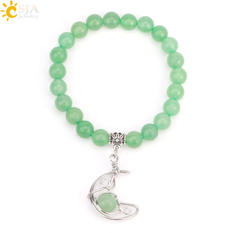 Natrual Stone Bracelet for Women Energy Star Moon Crystal Charm Tiger Eye Pink Quartz Bangle Bead Bracelets Relationship T019