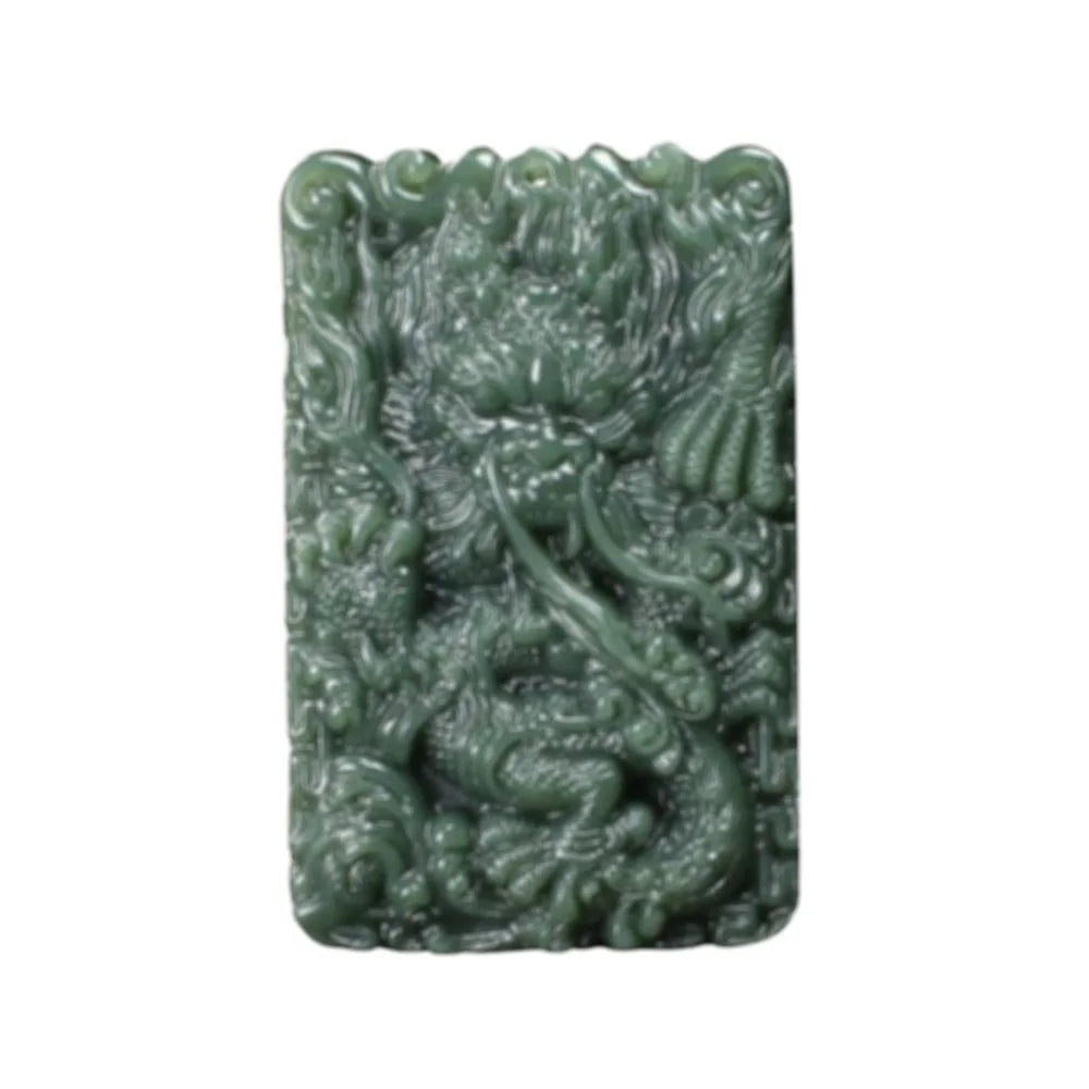 Natural Dark Green HeTian Jade Carved Chinese Unique Dragon Lucky Jade Pendant Male Neck Amulet Necklace Vintage Jewelry