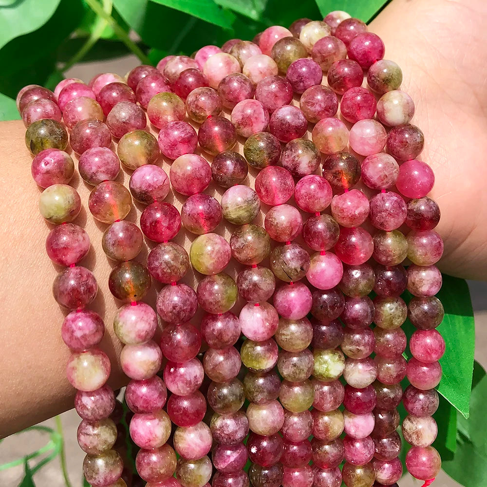 Natural Pink Tourmaline Jades Stone Round Loose Spacer Beads For Jewelry Making Diy Earring Bracelet Accessories 6/8/10mm