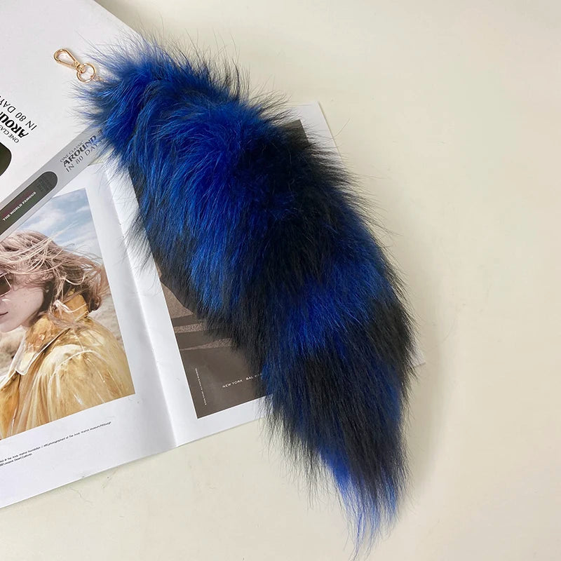 Naturally Fashion Fox Tail Keychain Wolf Tail Fur Tassel Bag Tag Black And Brown Charm Keyring Pom Pom Holder Strap Chain Gifts