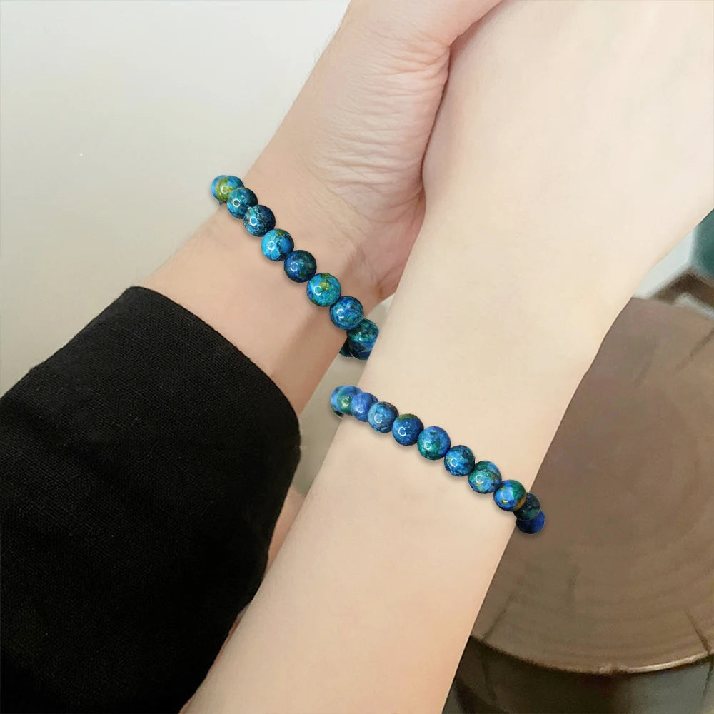 Couple Beaded Bracelet Natural Double Rainbow Obsidian Bead Bangle for Women Reiki Healing Loves Jewelry Valentine's Day Gift