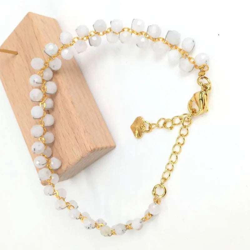 Gold Color 4MM Natural Stone Tourmaline Crystal Quartz Bracelet on Hand for Women Jewelry Party /Wedding Luxury Gift Handwork