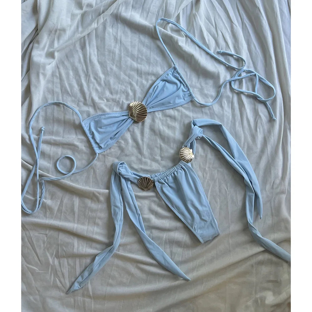 Push Up Bikinis Women Swimsuits 2025 Swimwear Sexy Starfish Bikini Set Thong Brazilian Biquini Bathing Suit Solid Beachwear