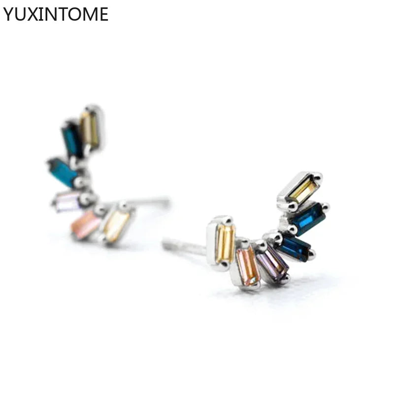 Colorful Crystal Earrings 925 Sterling Silver Ear Needle Stud Earrings for Women Cross Dangle Earrings Party Wedding Jewelry