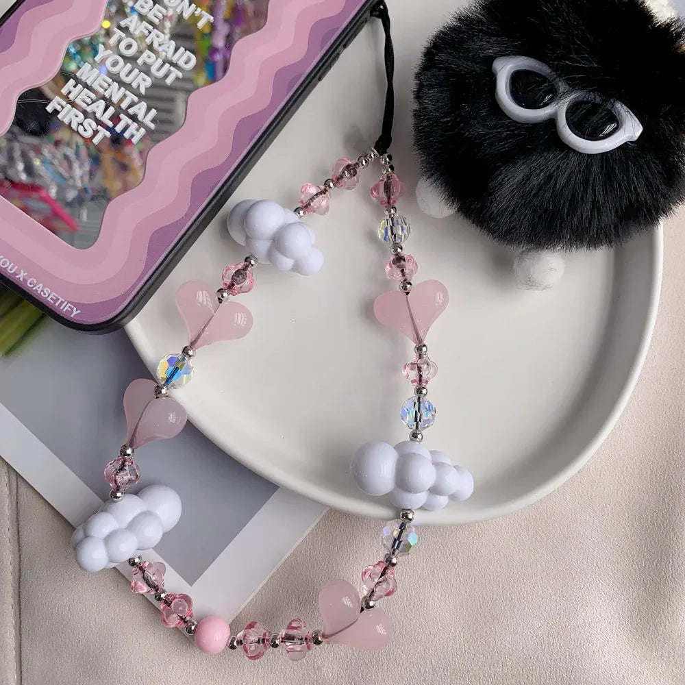 HERLOOK Love Heart Phone Straps Clouds Phone Charm Y2K Accesories String for Cellphone Jewelry